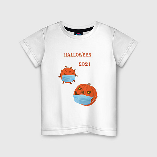 Детская футболка Halloween 2021 , тыква в маске и коронавирус / Белый – фото 1