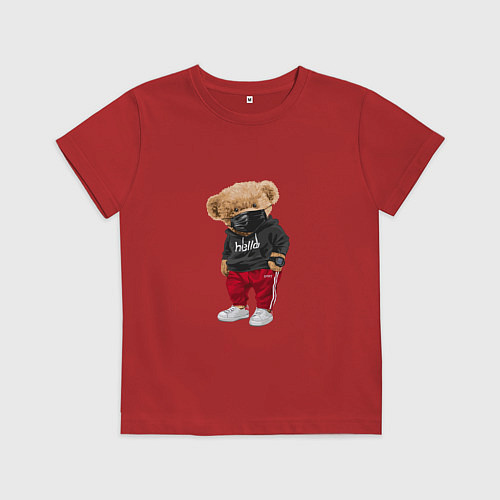 Детская футболка Крутой медвежонок в спортивках / Красный – фото 1