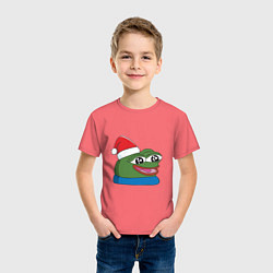 Футболка хлопковая детская Pepe, pepe happy, Пепе хеппи, pepe happy new year, цвет: коралловый — фото 2