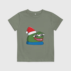 Футболка хлопковая детская Pepe, pepe happy, Пепе хеппи, pepe happy new year, цвет: авокадо