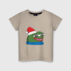 Футболка хлопковая детская Pepe, pepe happy, Пепе хеппи, pepe happy new year, цвет: миндальный