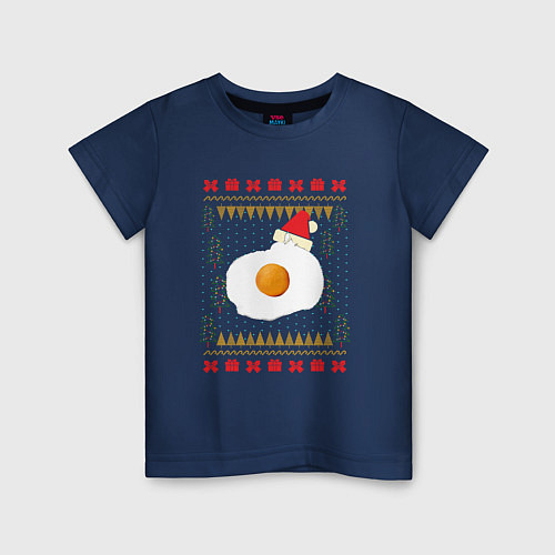 Детская футболка Рождественский свитер Кот-яичница / Тёмно-синий – фото 1