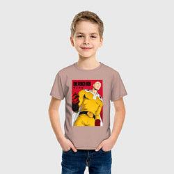 Футболка хлопковая детская Сайтама Saitama Ванпанчмен, цвет: пыльно-розовый — фото 2