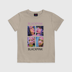 Футболка хлопковая детская BLACKPINK черно-розовые, цвет: миндальный