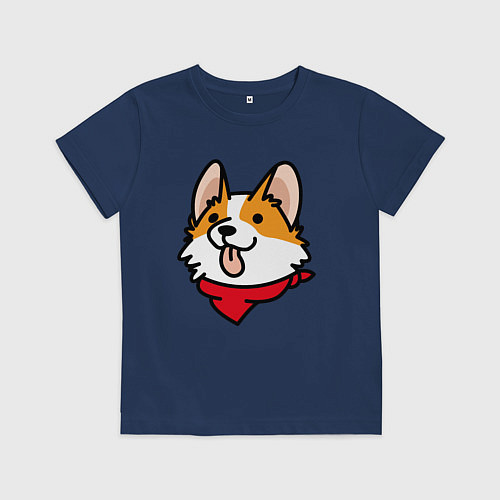 Детская футболка Корги в крашном шарфике / Тёмно-синий – фото 1