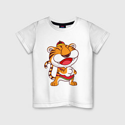 Футболка хлопковая детская Веселый Тигр, цвет: белый