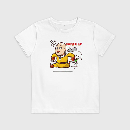 Детская футболка Счастливый Сайтама с пакетами продуктов One Punch- / Белый – фото 1
