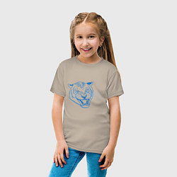 Футболка хлопковая детская Контур головы синего тигра, арт лайн, цвет: миндальный — фото 2