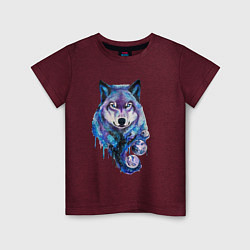 Футболка хлопковая детская Волк акварель, цвет: меланж-бордовый