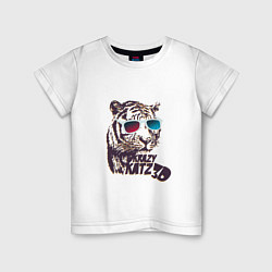 Футболка хлопковая детская ТриД тигр, цвет: белый