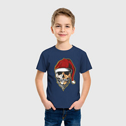 Футболка хлопковая детская Santa Skull, цвет: тёмно-синий — фото 2