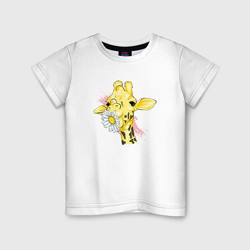 Детская футболка Жирафа с цветком / Белый – фото 1