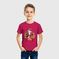Футболка хлопковая детская Christmas Unicorn, цвет: маджента — фото 2