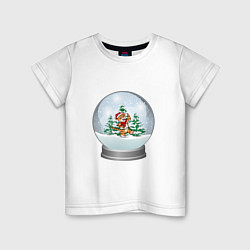 Футболка хлопковая детская Снежный шар с тигром, цвет: белый