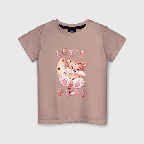 Детская футболка Тигренок lets play / Пыльно-розовый – фото 1