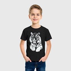 Футболка хлопковая детская Тигр белый, цвет: черный — фото 2