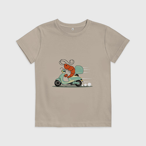 Детская футболка Креветка на мопеде / Миндальный – фото 1