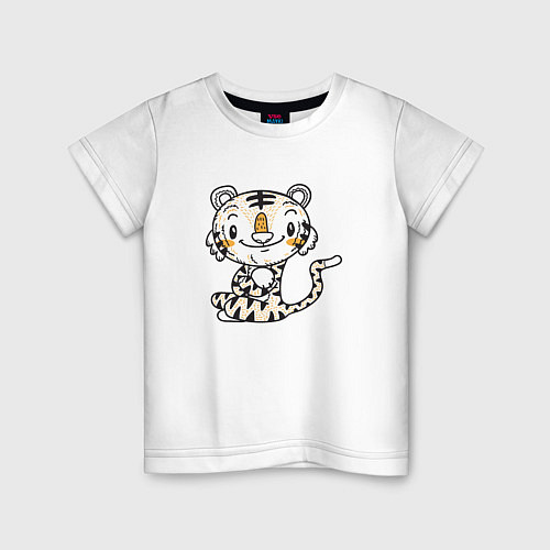 Детская футболка Тигренок сидит в позе лотоса / Белый – фото 1