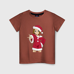 Футболка хлопковая детская Анимешная девочка Санта, цвет: кирпичный