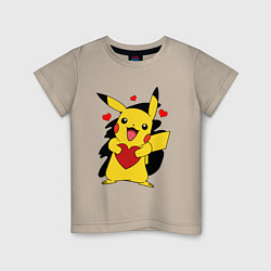 Футболка хлопковая детская ПИКАЧУ И СЕРДЕЧКО POKENON PIKACHU LOVE, цвет: миндальный