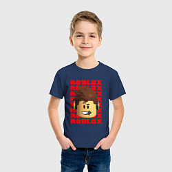 Футболка хлопковая детская ROBLOX RED LOGO LEGO FACE, цвет: тёмно-синий — фото 2