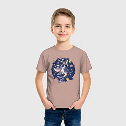 Футболка хлопковая детская Космонавт верхом на акуле, цвет: пыльно-розовый — фото 2