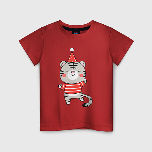 Детская футболка Счастливый тигренок / Красный – фото 1
