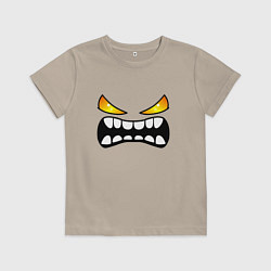 Футболка хлопковая детская Geometry Dash: Demon Face, цвет: миндальный