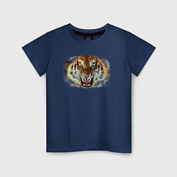 Футболка хлопковая детская Пламенный тигр, цвет: тёмно-синий