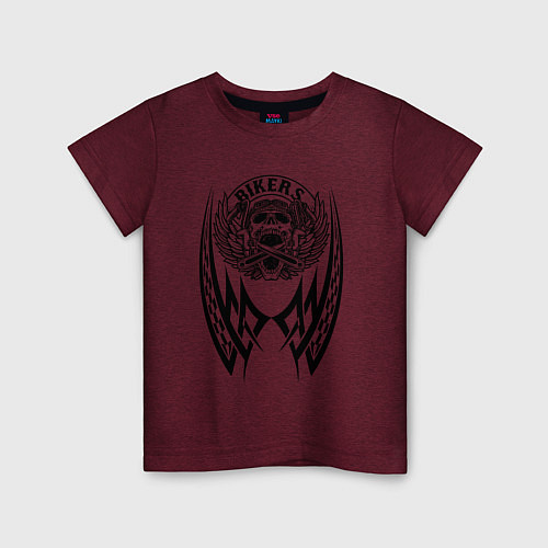 Детская футболка Череп байкер / Меланж-бордовый – фото 1