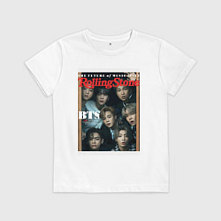 Футболка хлопковая детская BTS БТС на обложке журнала, цвет: белый