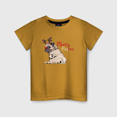 Детская футболка Merry Pugmas / Горчичный – фото 1