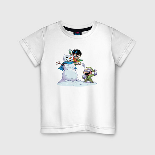 Детская футболка Робин и Загадочник играют в снежки / Белый – фото 1