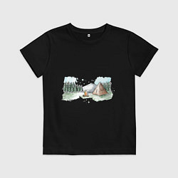 Футболка хлопковая детская Поход в горы, цвет: черный
