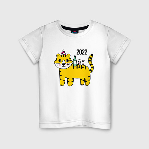 Детская футболка Тигр - новогодний стол / Белый – фото 1