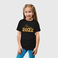 Футболка хлопковая детская Gold - Новогодний Тигр 2022, цвет: черный — фото 2