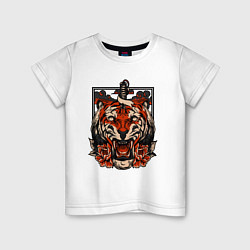 Футболка хлопковая детская Японский дерзкий тигр, цвет: белый
