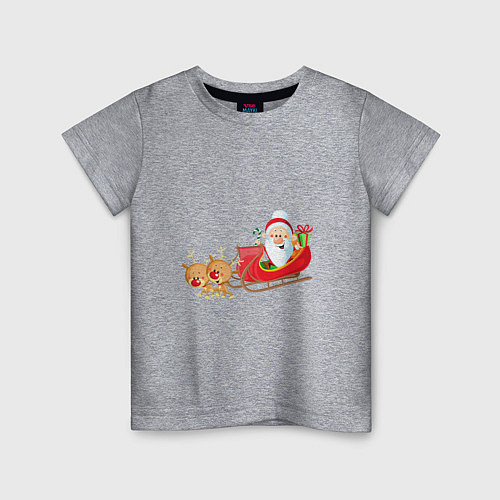 Детская футболка Санта-Клаус катается на санях / Меланж – фото 1