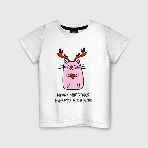 Детская футболка Новогодний кот с сердечком в лапках / Белый – фото 1