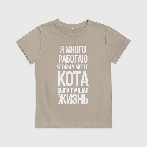 Детская футболка Я МНОГО РАБОТАЮ ЧТОБЫ У МОЕГО КОТА / Миндальный – фото 1