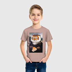 Футболка хлопковая детская Тигр - Мона Лиза, цвет: пыльно-розовый — фото 2