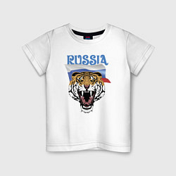 Футболка хлопковая детская Уссурийский русский тигр, цвет: белый