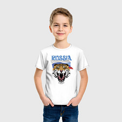 Футболка хлопковая детская Уссурийский русский тигр, цвет: белый — фото 2