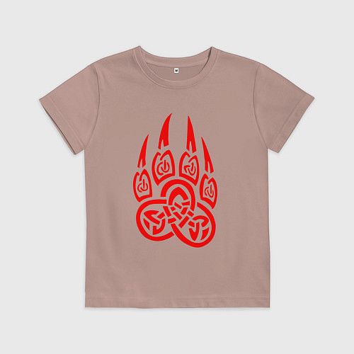 Детская футболка ПЕЧАТЬ ВЕЛЕСА КРАСНЫЙ ЛАПА ВОЛКА / Пыльно-розовый – фото 1