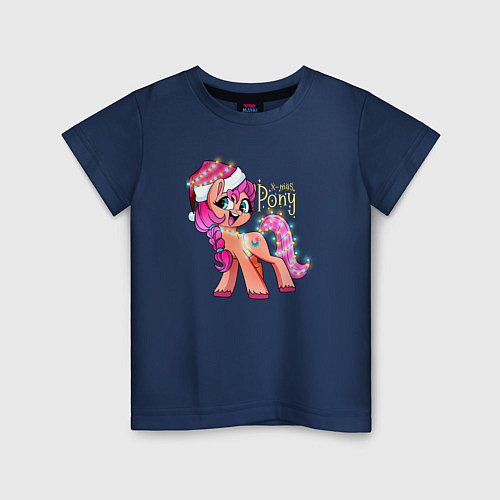 Детская футболка X-mas pony / Тёмно-синий – фото 1