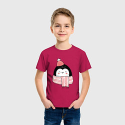 Футболка хлопковая детская МИЛЫЙ НОВОГОДНИЙ ПИНГВИН В ШАПКЕ, цвет: маджента — фото 2