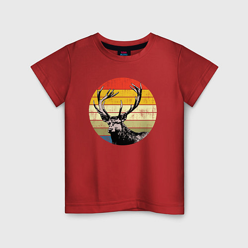 Детская футболка Олень на закате винтажный стиль / Красный – фото 1