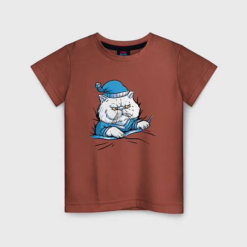 Детская футболка Спящий и очень злой толстый кот / Кирпичный – фото 1