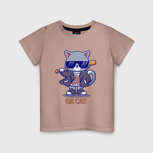Детская футболка QR Кот / Пыльно-розовый – фото 1