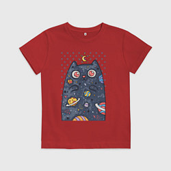 Футболка хлопковая детская Лунный КотЭ, цвет: красный